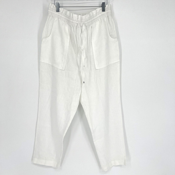 Ralph Lauren Pants Womens 10 White Linen Lightweight Straight Leg Vacation - Picture 1 of 6